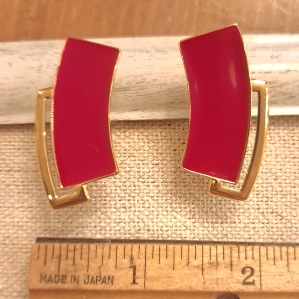 Red and gold 80s clip on earrings